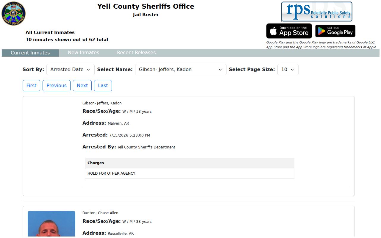 Yell County current inmate roster interface