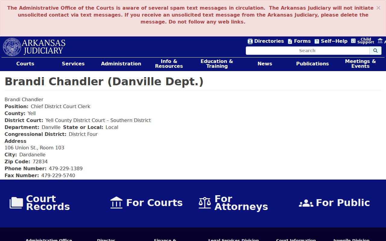 Arkansas Judiciary page for Yell County District Court in Danville