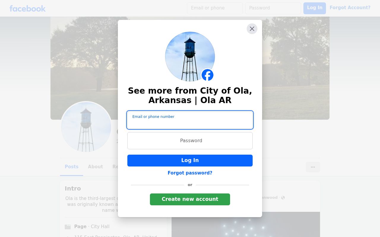 Official City of Ola public contact page