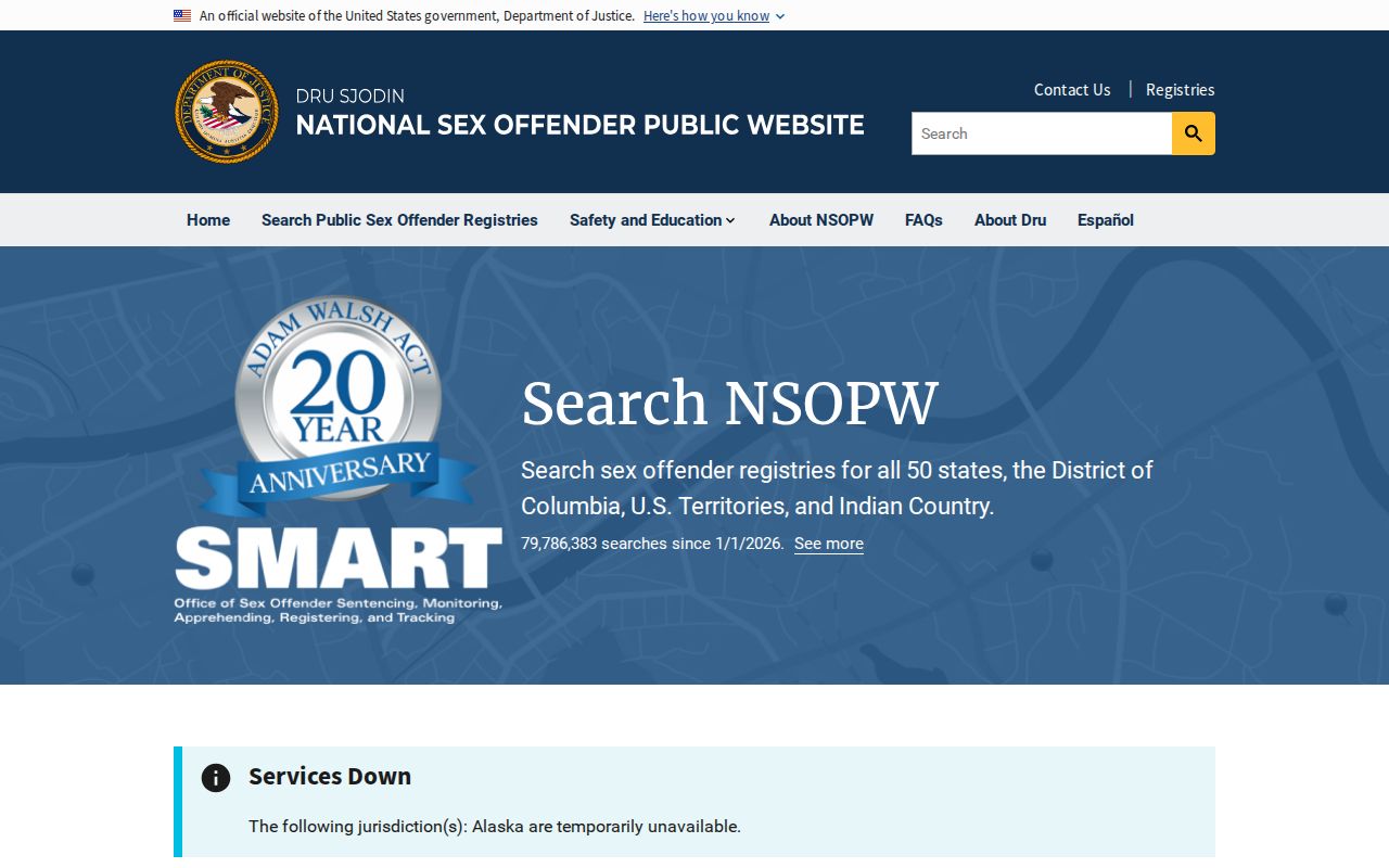 National Sex Offender Public Website search for cross-state registry information