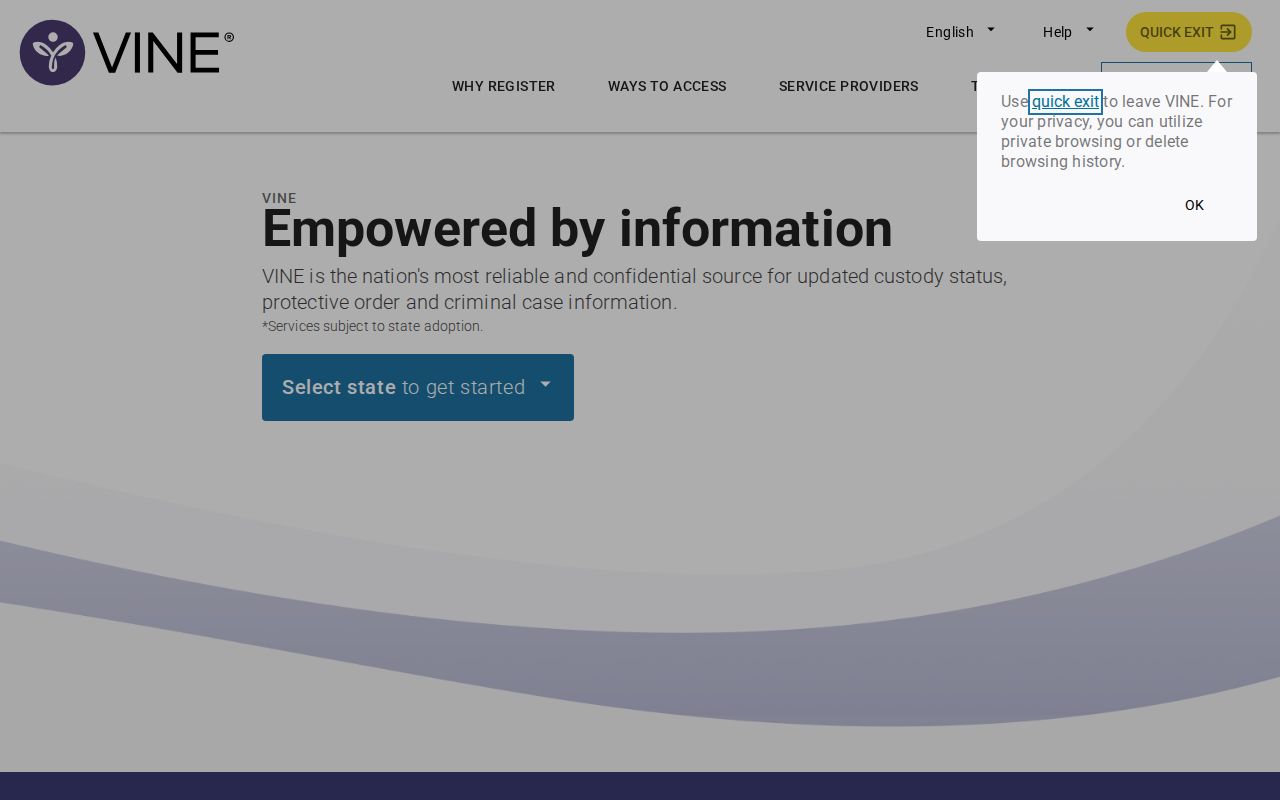 VINELink custody notification service used alongside Yell County registry checks